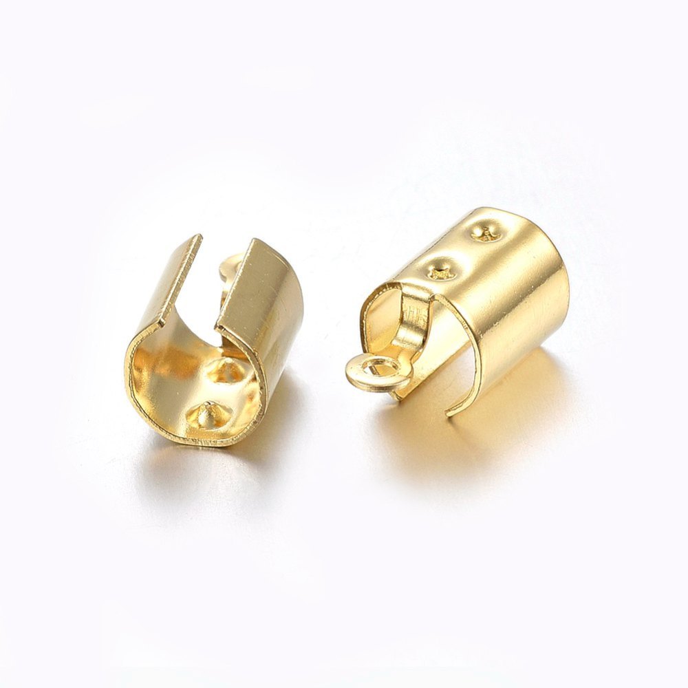 4 stabile Edelstahl Bandenden goldfarben 12 x 6 mm