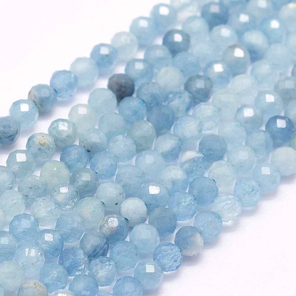 Aquamarin Perlenstrang 3,5 mm facettiert (ca. 130 Perlen / ca. 40 cm Länge)
