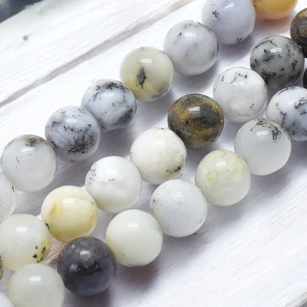 Natürlicher weißer Afrikanischer Opal Perlenstrang rund glatt glänzend 6,5 - 6,8 mm (ca. 61 Perlen /