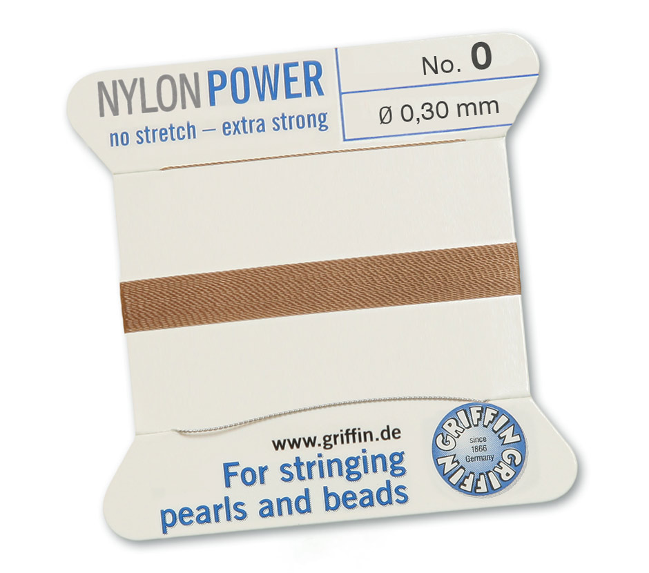 Griffin Nylon Power Perlseide No. 0 beige mit Nadel  0,30 mm