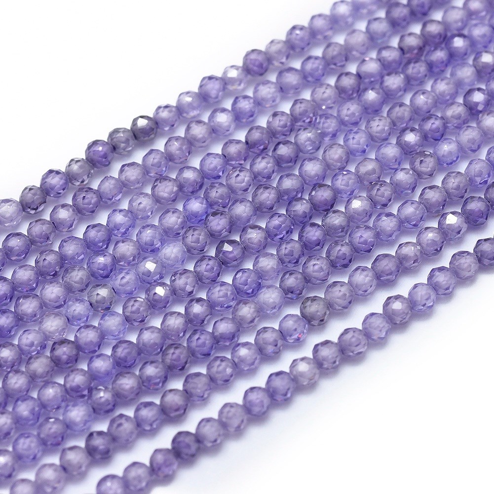 Zirkonia Perlenstrang 2 mm lila facettiert (ca. 160 Perlen / ca 39 cm Länge)