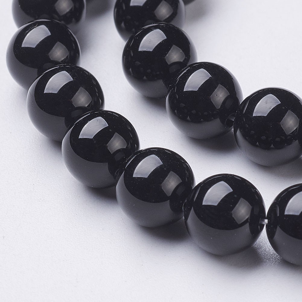 schwarze-onyx-perlen-8-mm Natürlicher schwarzer Onyx Perlenstrang 8 - 8,3 mm rund glatt glänzend (ca. 48 Perlen / ca.38 cm Län
