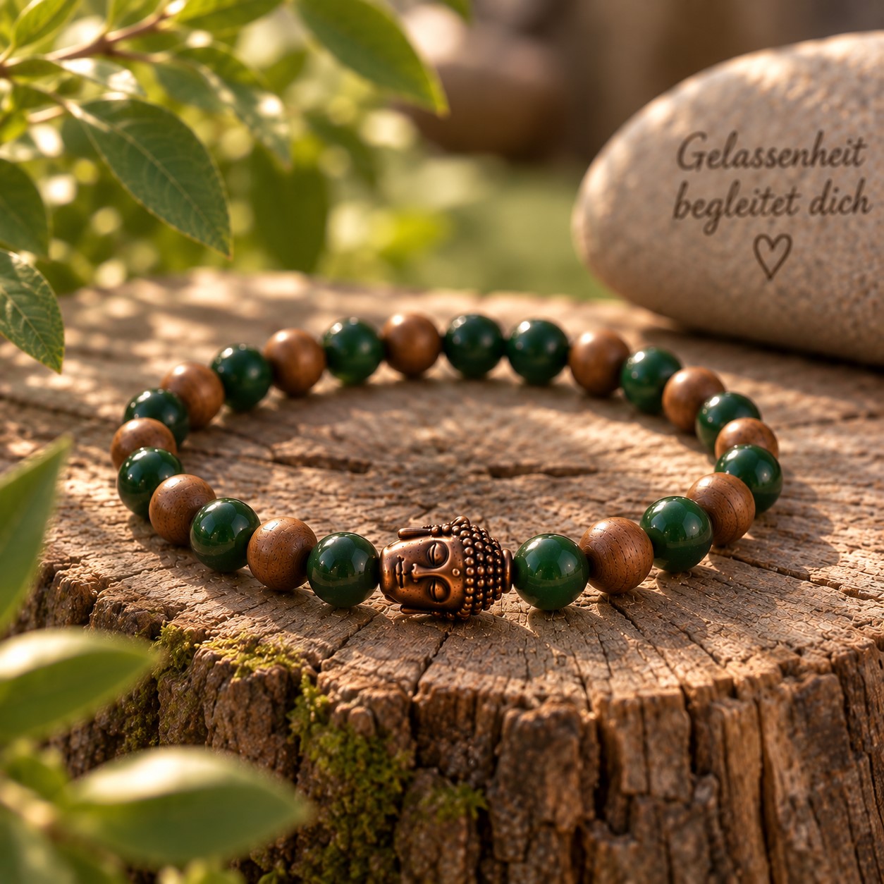 Armband Bastelset WALDLIEBE mit Edelstein- & Holzperlen - DIY Schmuckset mit 2 Buddha-Perlen