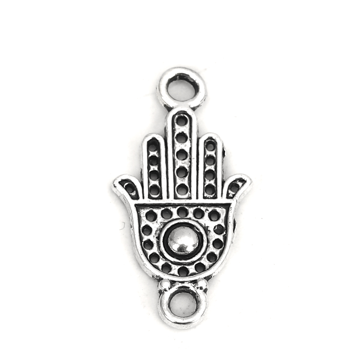 2 Hamsa Hand Verbinder Hand der Fatima antik silberfarben 20 x 10 mm