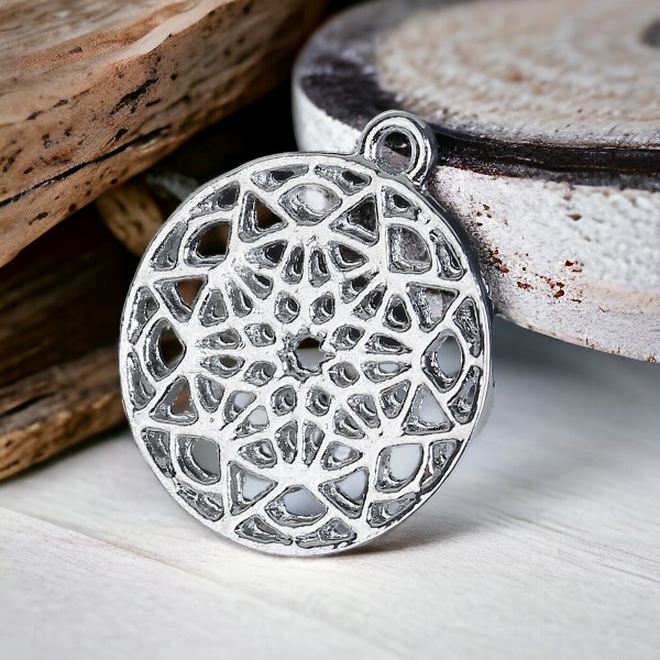 1 Buddhist Mandala Charm Anhänger silberfarben