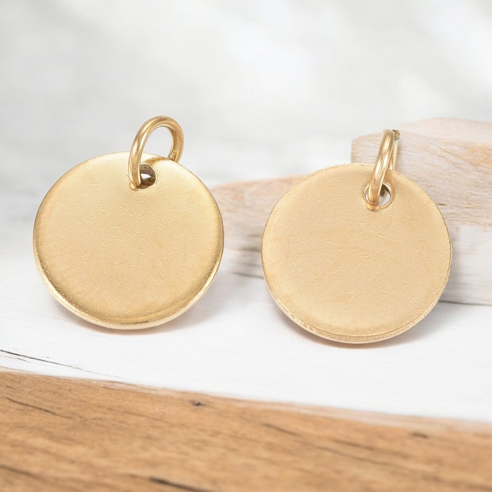 Edelstahl Charm Anhänger goldfarben flachrund mit Biegering 12 x 1 mm