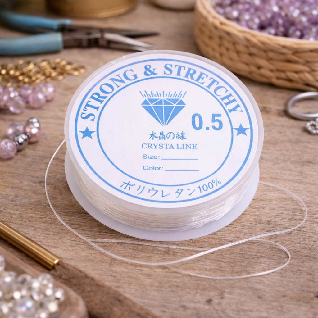 1 Rolle klare elastische dehnbare Kristall Perlenschnur 0,5 mm Länge Rolle: 12,5 Meter