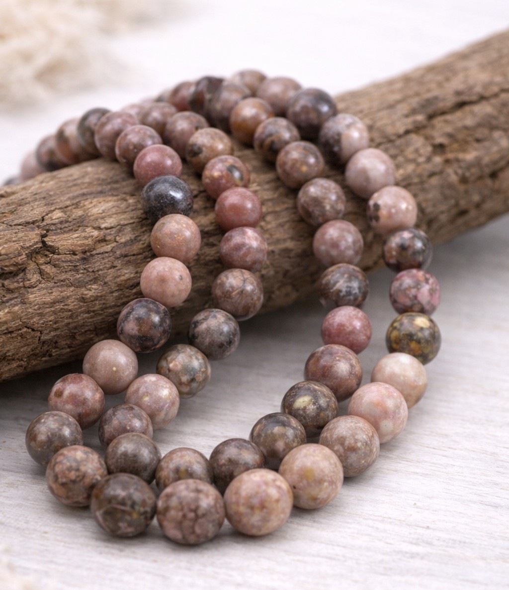 Natürlicher Rhodonit Perlenstrang 5,8 - 6,4 mm rund glatt glänzend (ca. 62 Perlen / ca. 39 cm Länge)