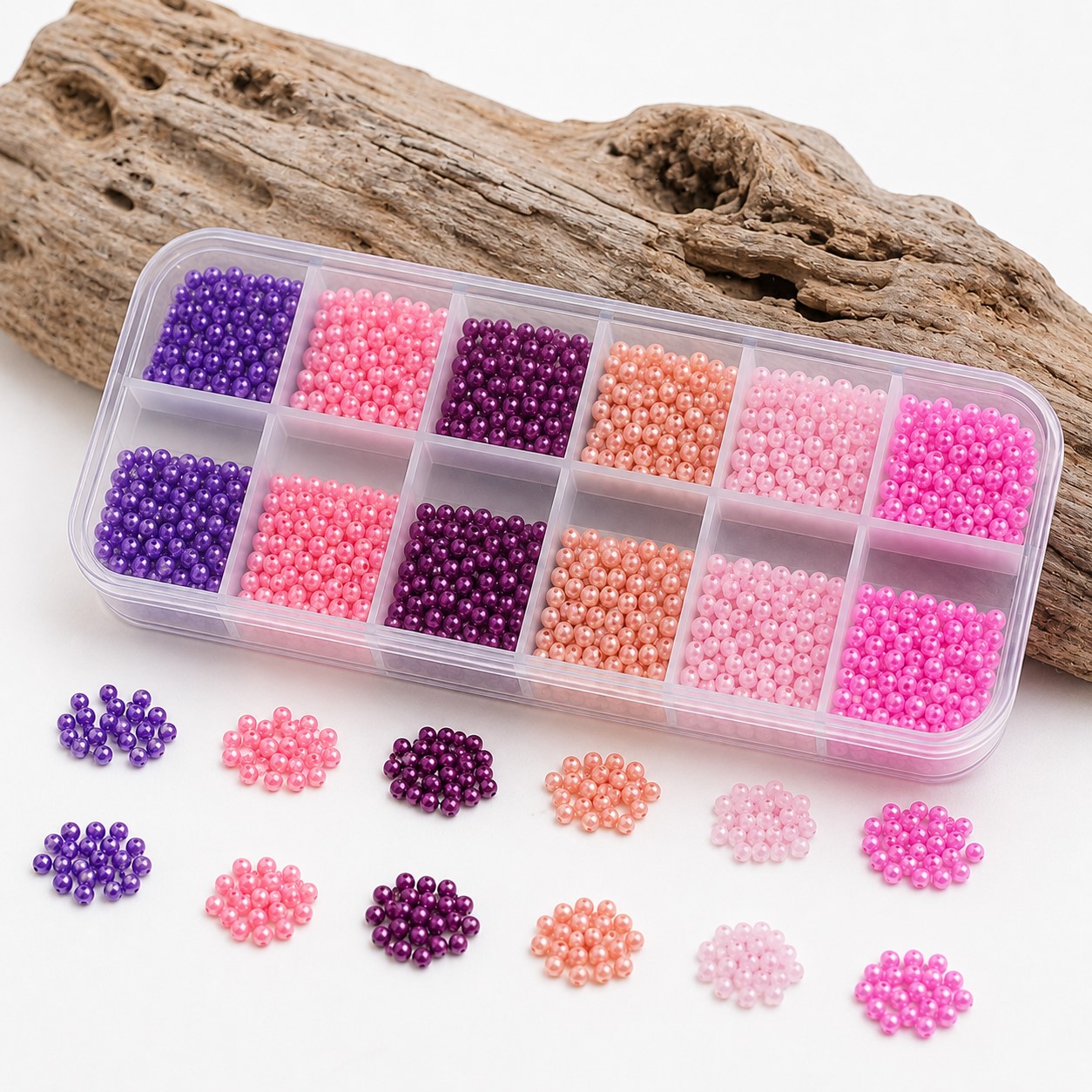 Kleine Rocailles Perlenbox mit 3 - 3,5 x 2 mm Rocailles - bunte Glasperlen für Schmuckherstellung