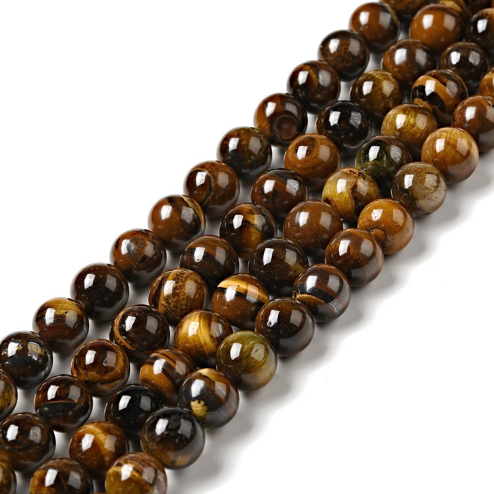 Natürlicher Tigerauge Perlenstrang 8 mm rund glatt glänzend (ca. 46 Perlen / ca. 37 cm Länge)