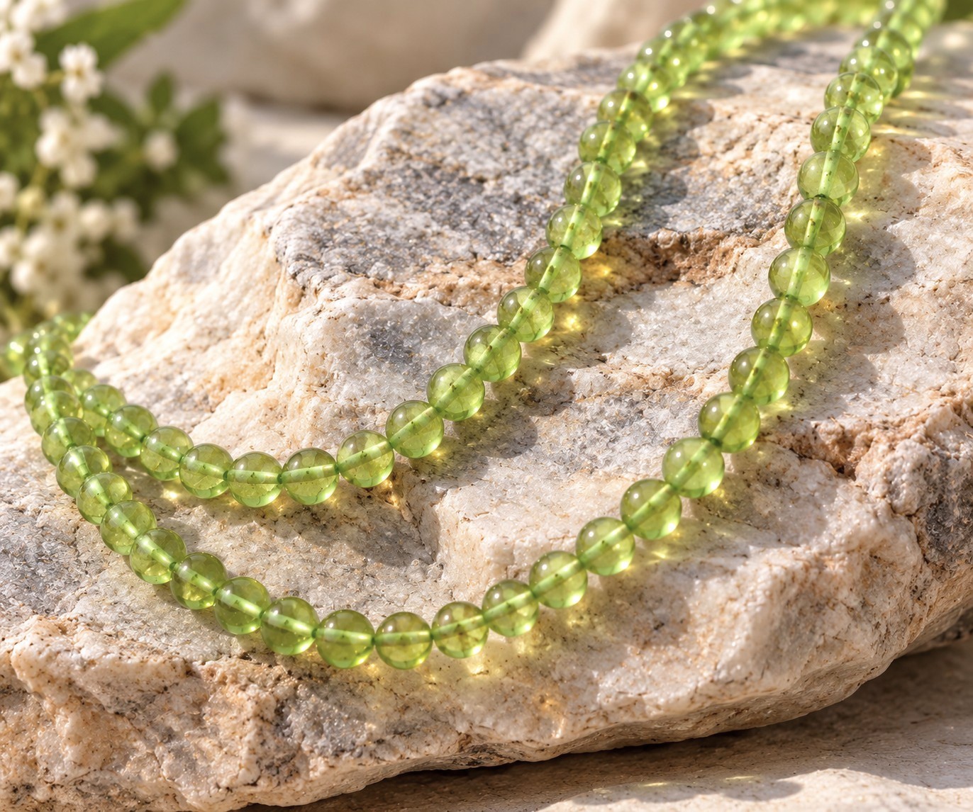 Peridot Perlenstrang ca. 4,5 mm unregelmäßige Perlen (ca. 34 cm Länge)