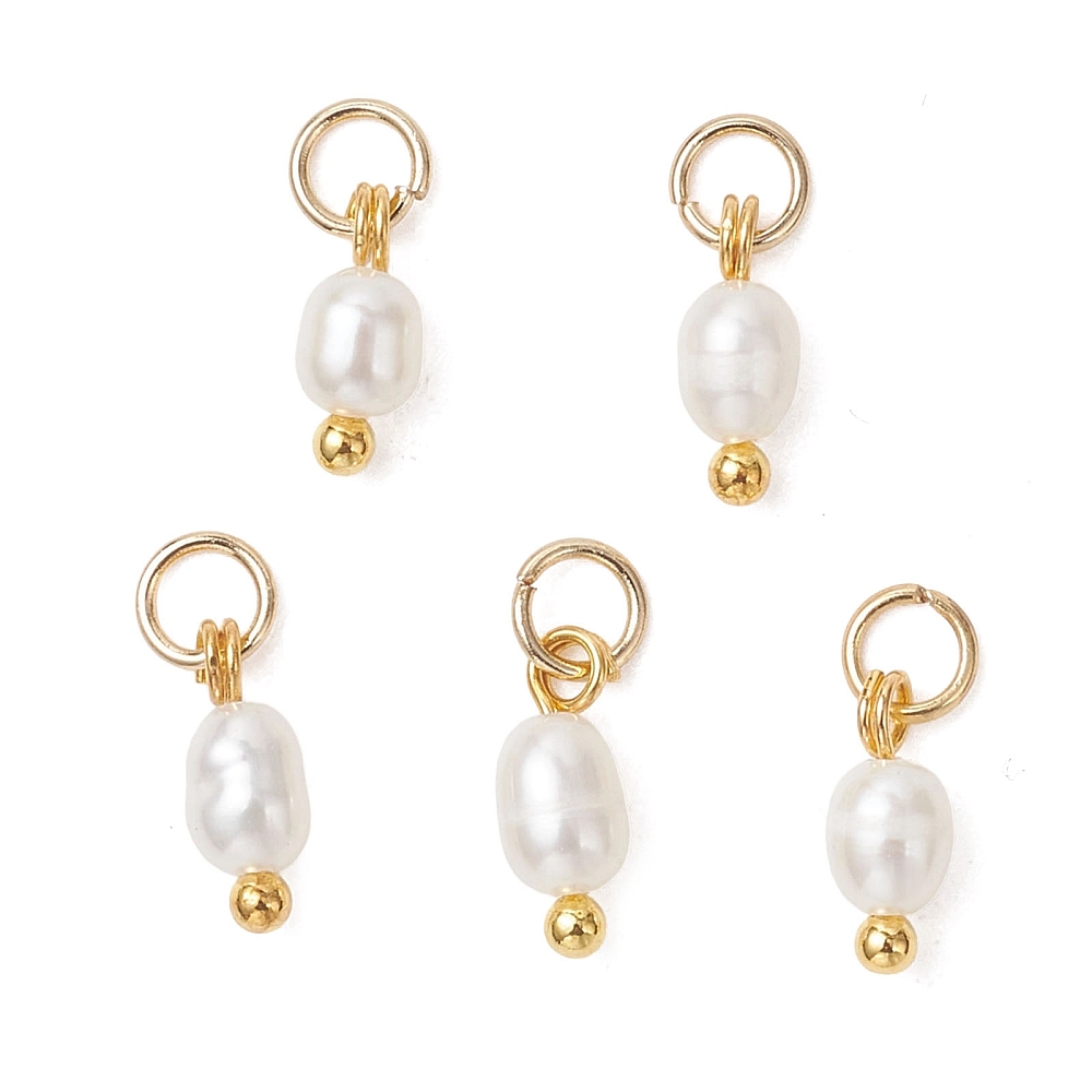 3 kleine Süßwasser-Zuchtperlen Charm Anhänger 9-10 x 4 mm mit Edelstahl Biegering