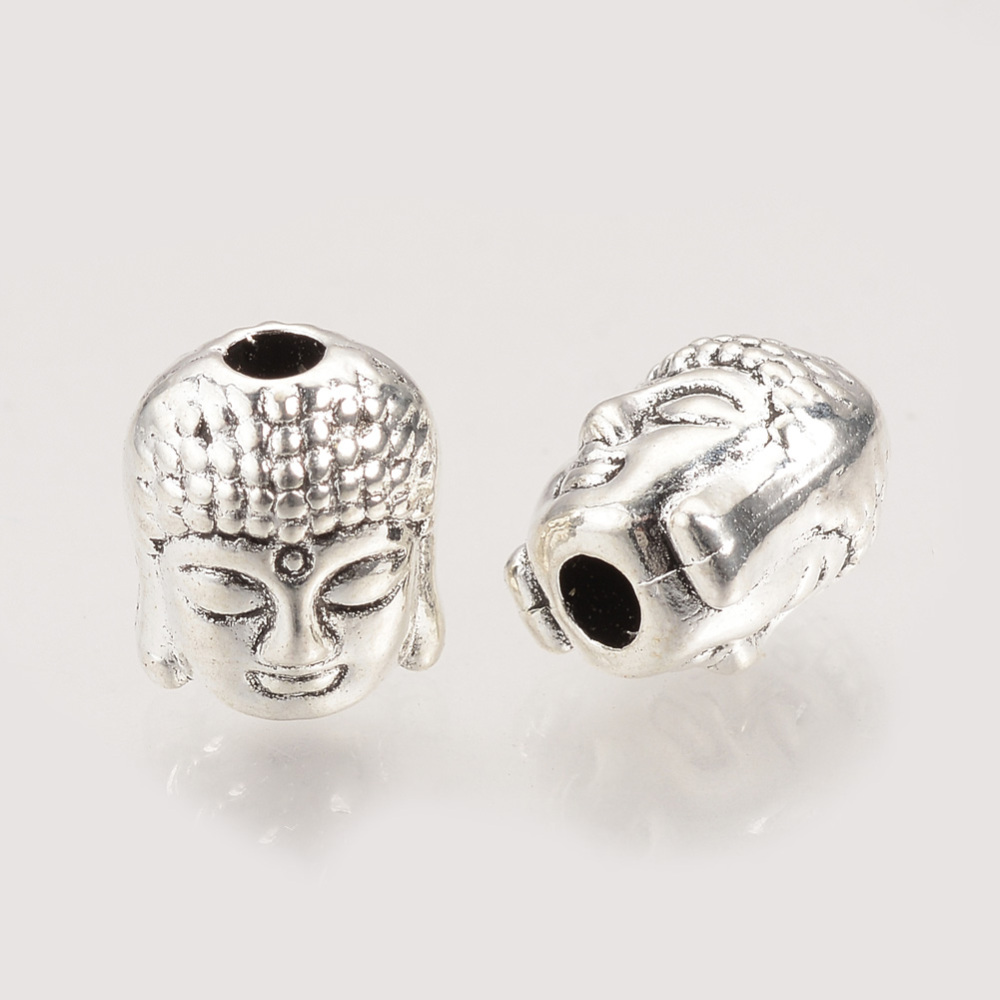 5 Buddha Perlen aus Metall antik silberfarben 9 x 7 x 7 mm