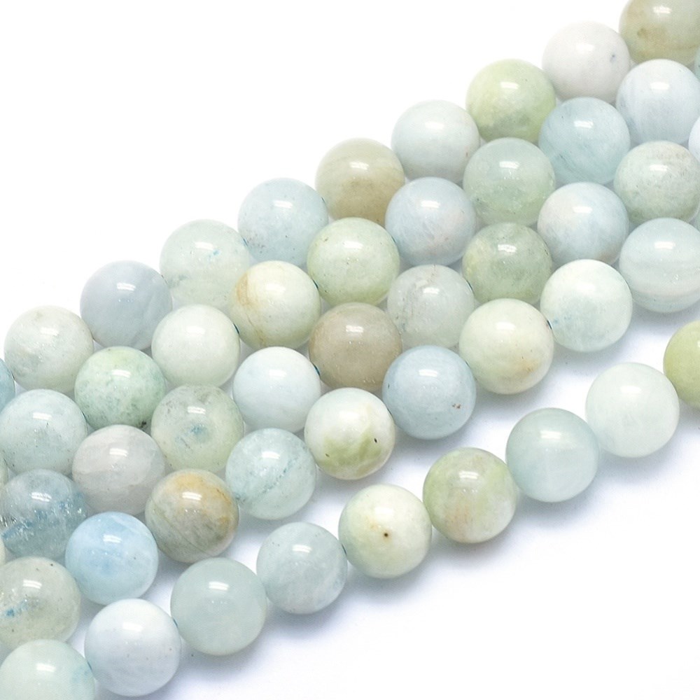 Natürlicher Aquamarin Perlenstrang rund glatt glänzend 6,3 - 6,4 mm (ca. 64 Perlen / ca. 39 cm Länge)
