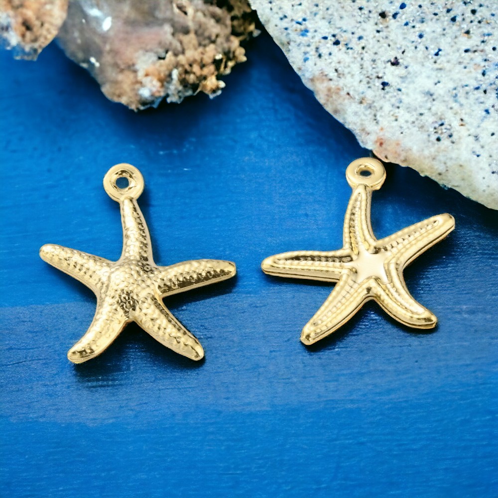 Charm Anhänger Seestern langlebig 24k vergoldet 17,5 x 15,5 x 2,5 mm
