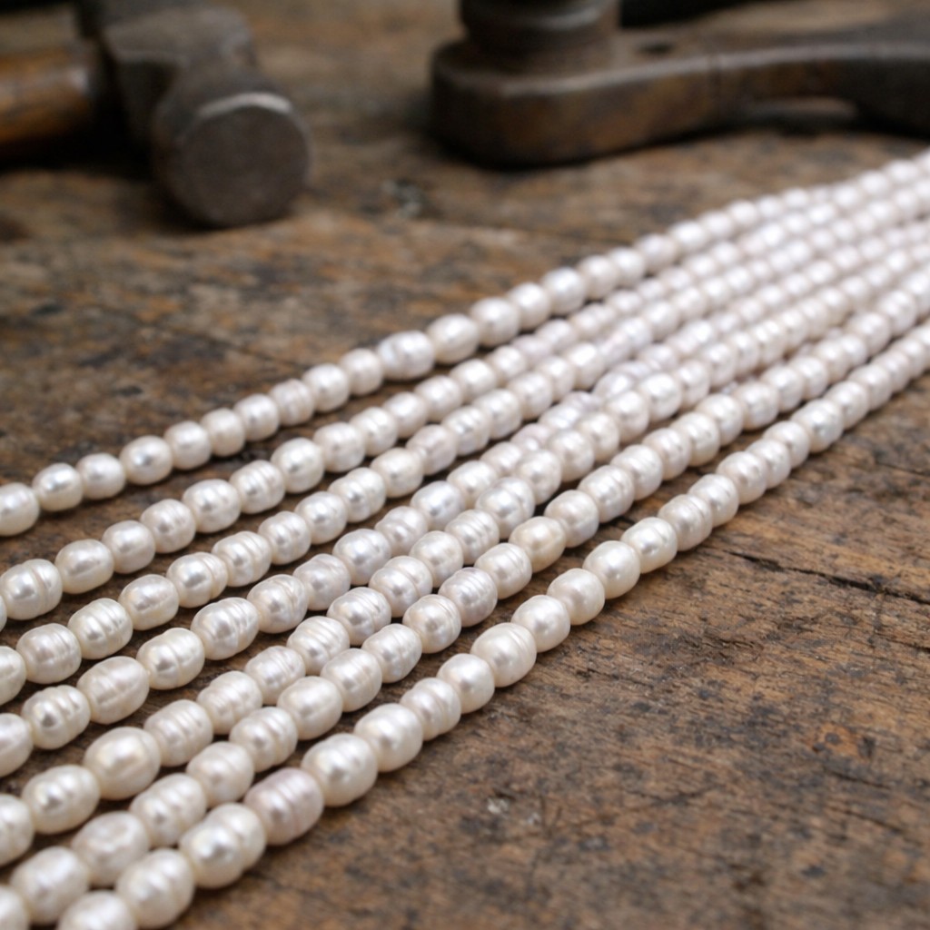 Kurzer Zuchtperlenstrang 7-9 x 6-7 mm ovale Perlen (ca. 21 Perlen / ca. 18 cm Länge)
