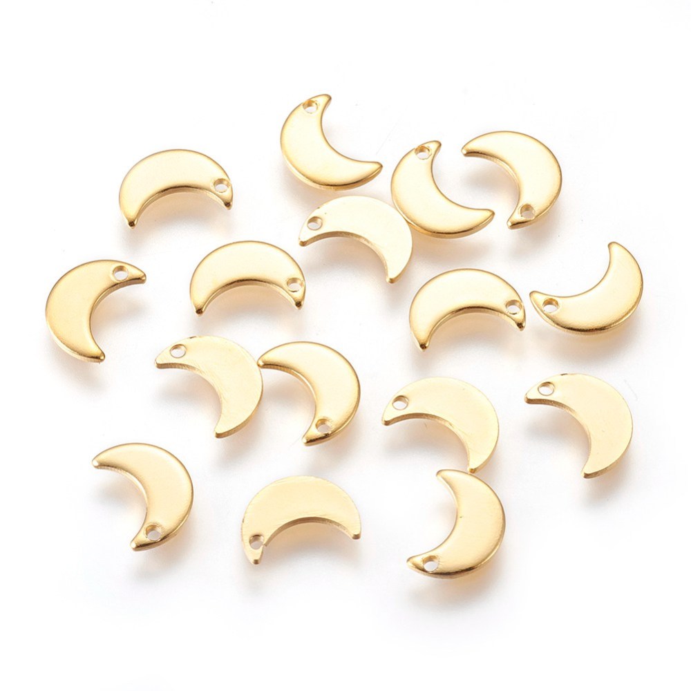 Edelstahl Mond Anhänger goldfarben 10 x 7 x 1 mm - filigraner Charm für Schmuck DIY
