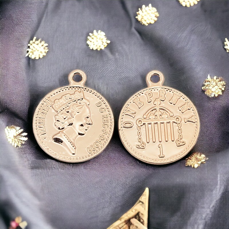 Charm Anhänger Münze hell goldfarben