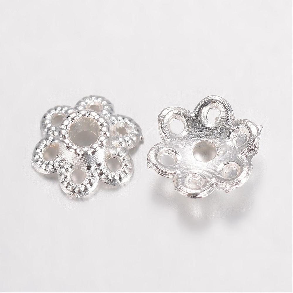 20 Perlkappen Blüte silberfarben 6,5 x 2 mm