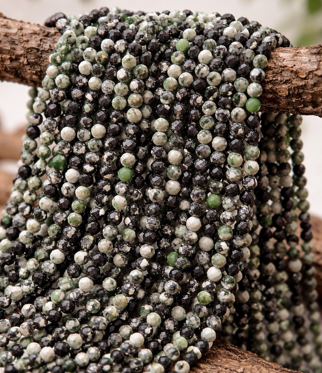 Facettierter Variscit Perlenstrang 4,4 mm (ca. 95 Perlen / ca. 38 cm Länge)