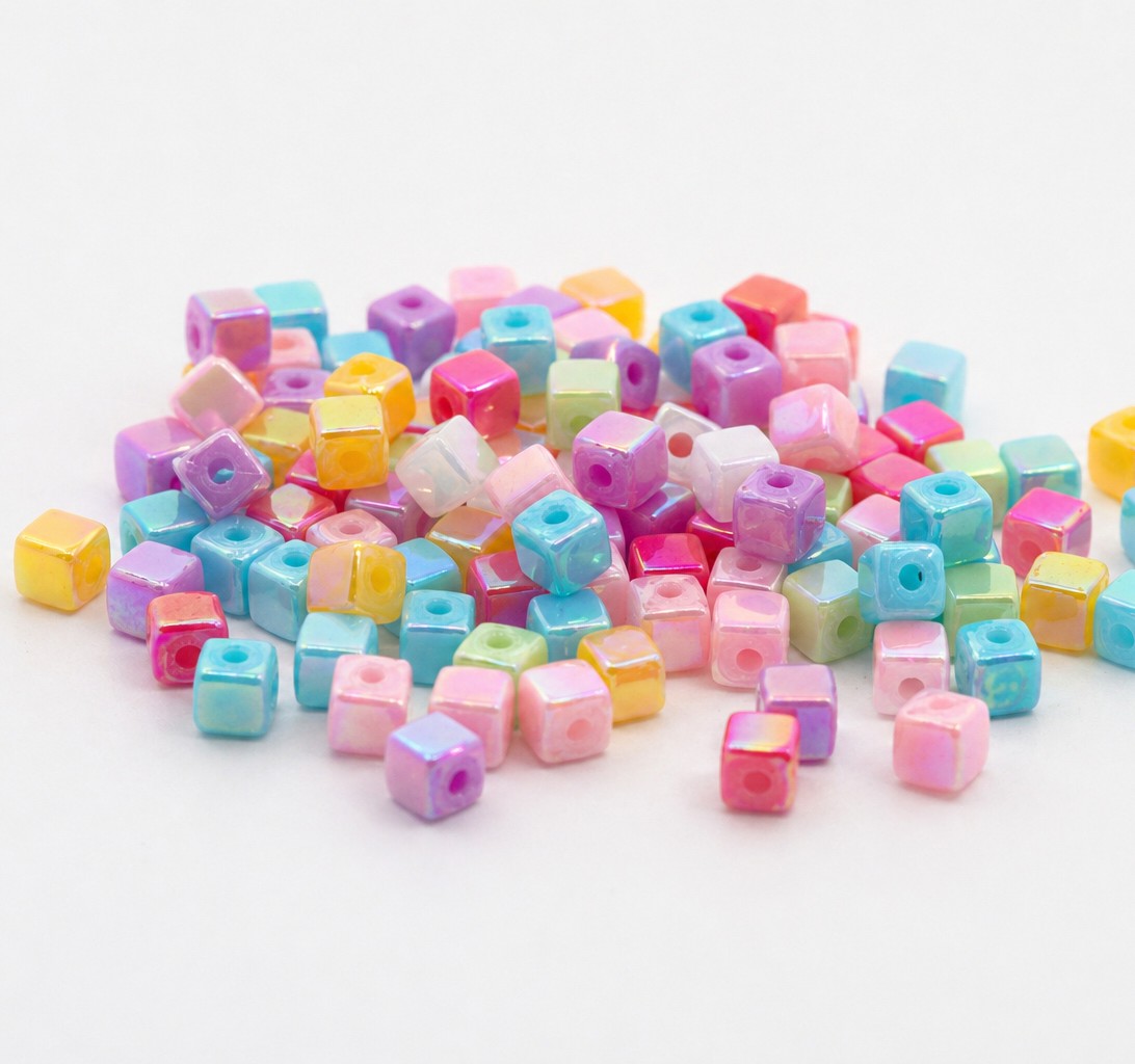30 Gramm bunte Würfelperlen - Pastell Acrylperlen Perlenmischung Farbmix für kreative DIY-Schmuckprojekte
