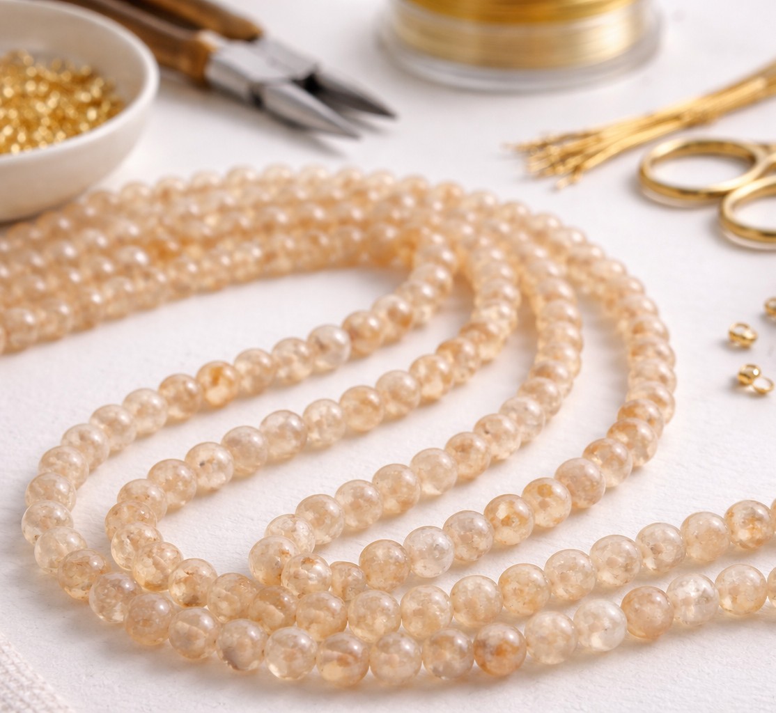 Citrin Perlenstrang 4 mm (ca. 38 cm Länge) -  Natursteinperlen zur Schmuckherstellung