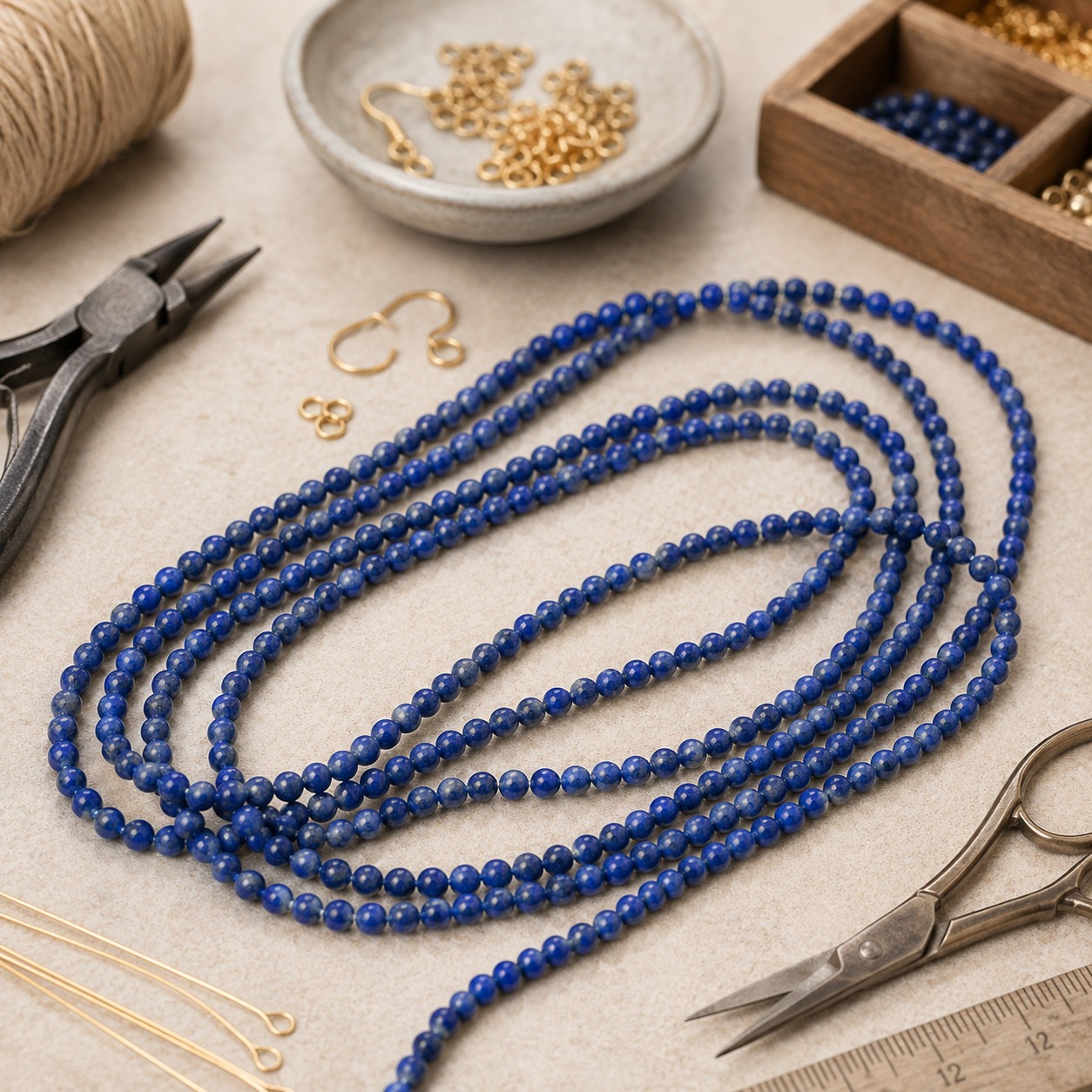 Lapislazuli Perlenstrang 3,8 mm (ca. 85 Perlen / ca. 39 cm Länge) - natürliche Edelsteinperlen in intensivem Königsblau