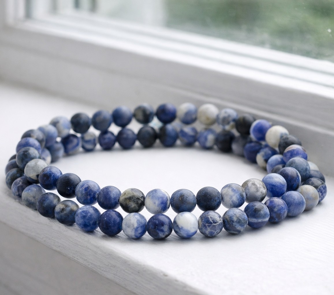 Sodalith Edelstein Perlenstrang 6 - 6,4 mm matt (ca. 64 Perlen / ca. 38 cm Länge)