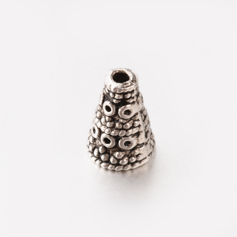 2 tibetische Perlkappen aus Metall antik silberfarben 10 x 5 x 7,5 mm