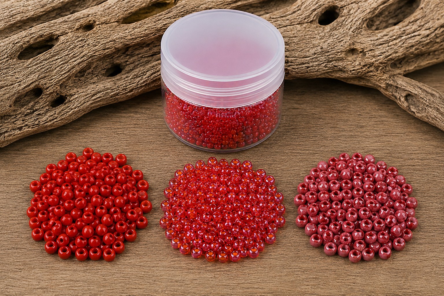 Rote Rocailles Perlen in Vorratsdose - 3,5-5 x 2,5-4,5 mm (ca. 120 Gramm) - perfekt für kreative Bastelprojekte