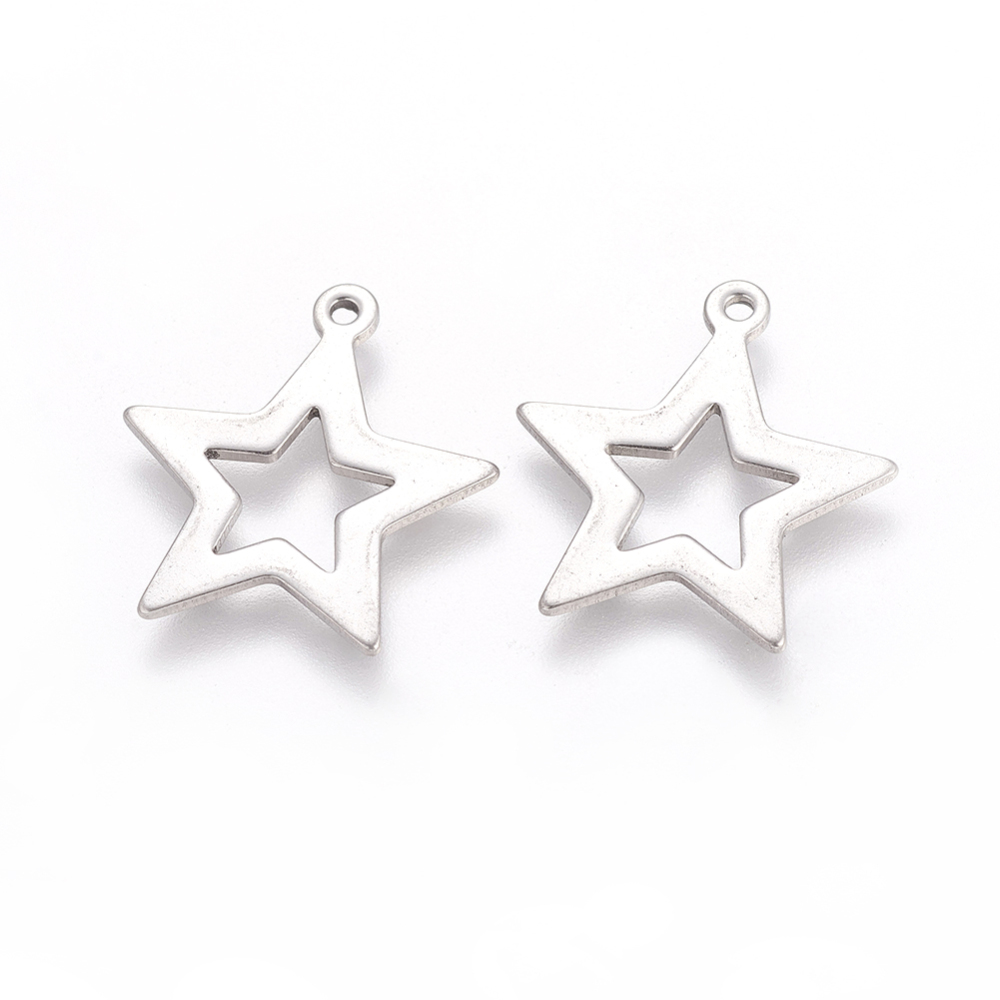 3 Charm Anhänger Stern silberfarben 14,5 mm x 12 mm