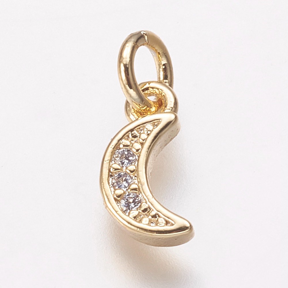Zierlicher Charm Anhänger Mond mit Zirkonia goldfarben 9,5 x 5 x 2 mm