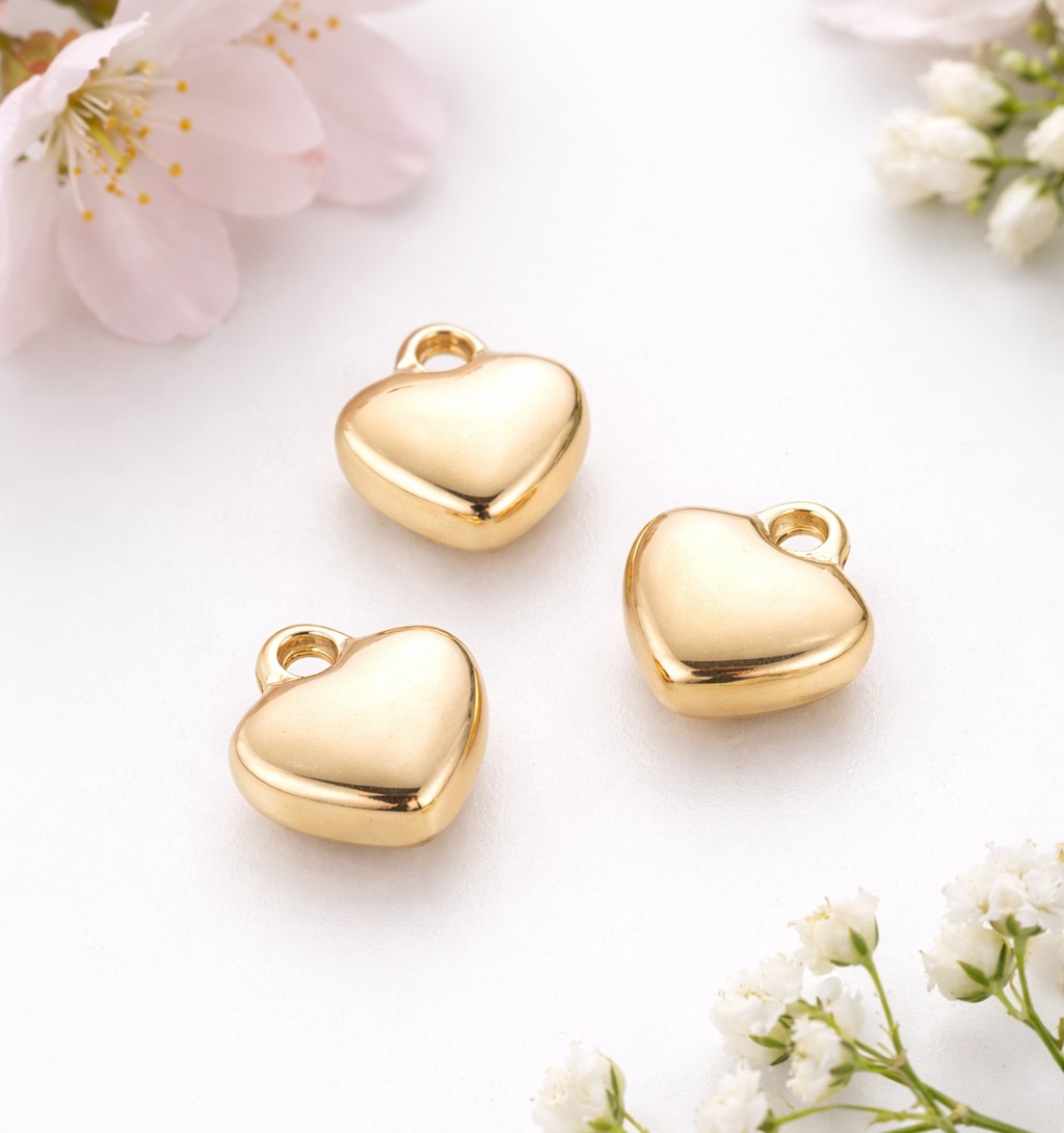 Edelstahl Anhänger Herz goldfarben 7,5 x 7 x 2,5 mm - Mini Herzanhänger für Schmuck und Armbänder