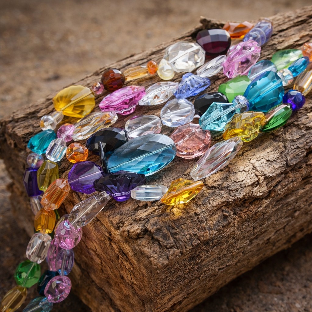 Glasperlenstrang facettiert Mischformen und Mischfarben 4,5 - 33 x 6 -25 x 4 -15 mm