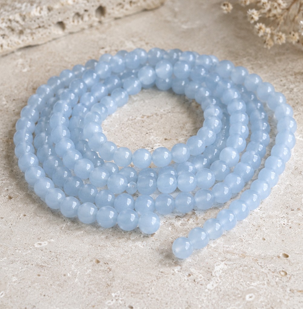 Aquamarin Perlenstrang 8 - 8,2 mm (ca. 49 Perlen / ca. 38 cm Länge) - hellblaue Edelstein Schmuckperlen