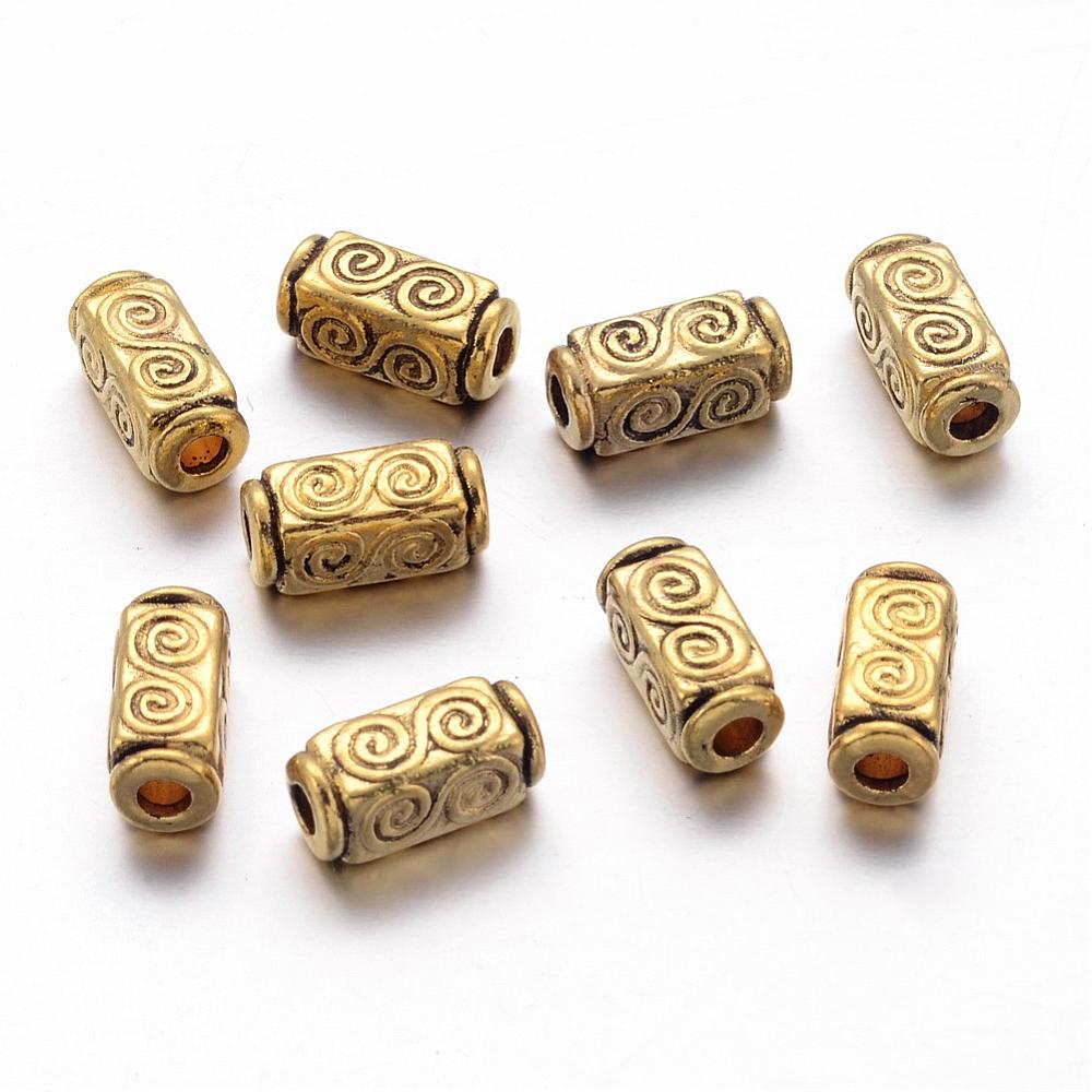 20 tibetische Metallperlen Spacer 5 mm Durchmesser 10,5 mm Länge antik goldfarben