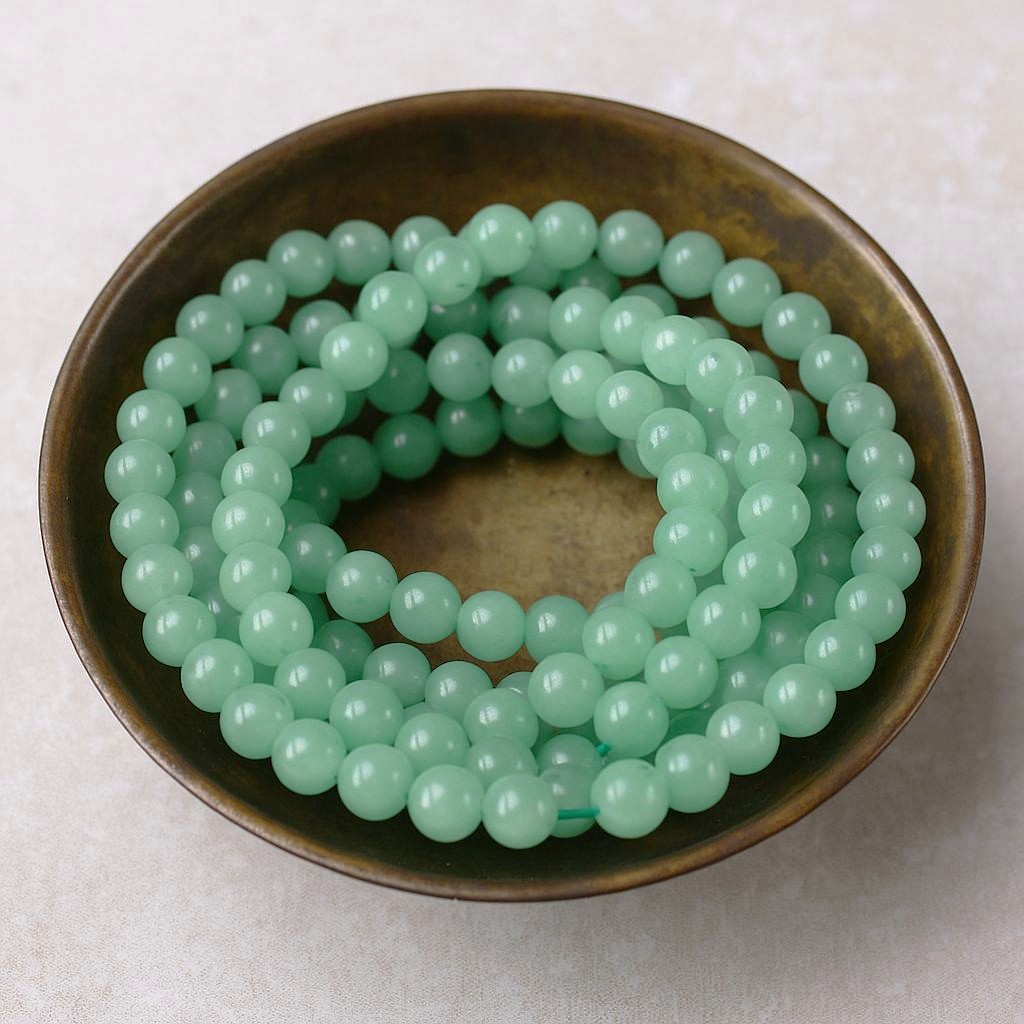 Natürlicher matter gefrosteter Aventurin Perlenstrang 6,5 - 6,7 mm (ca. 59 Perlen / ca. 38 cm Länge)