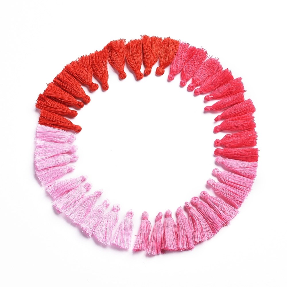 Polyester Baumwoll Quasten Set mit 40 Quasten 28 - 34 x 5 mm hellrosa dunkelrosa pink rot