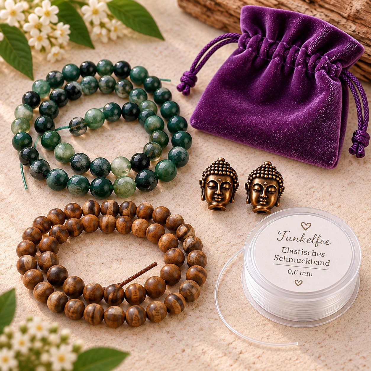 Armband Bastelset WALDLIEBE mit Edelstein- & Holzperlen - DIY Schmuckset mit 2 Buddha-Perlen