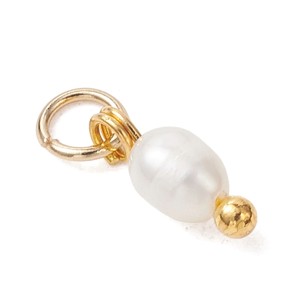 3 kleine Süßwasser-Zuchtperlen Charm Anhänger 9-10 x 4 mm mit Edelstahl Biegering