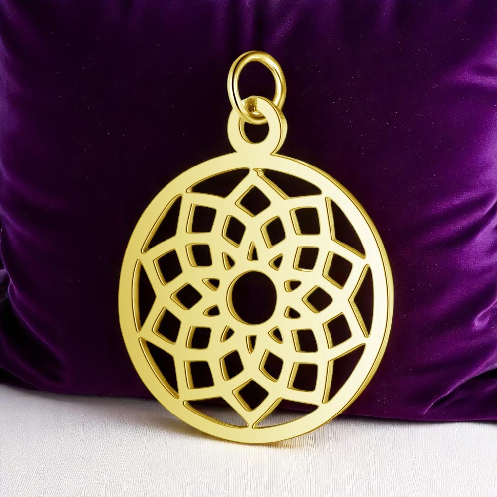 Edelstahl Chakra Anhänger rund goldfarben 22,5 x 19 x 1 mm