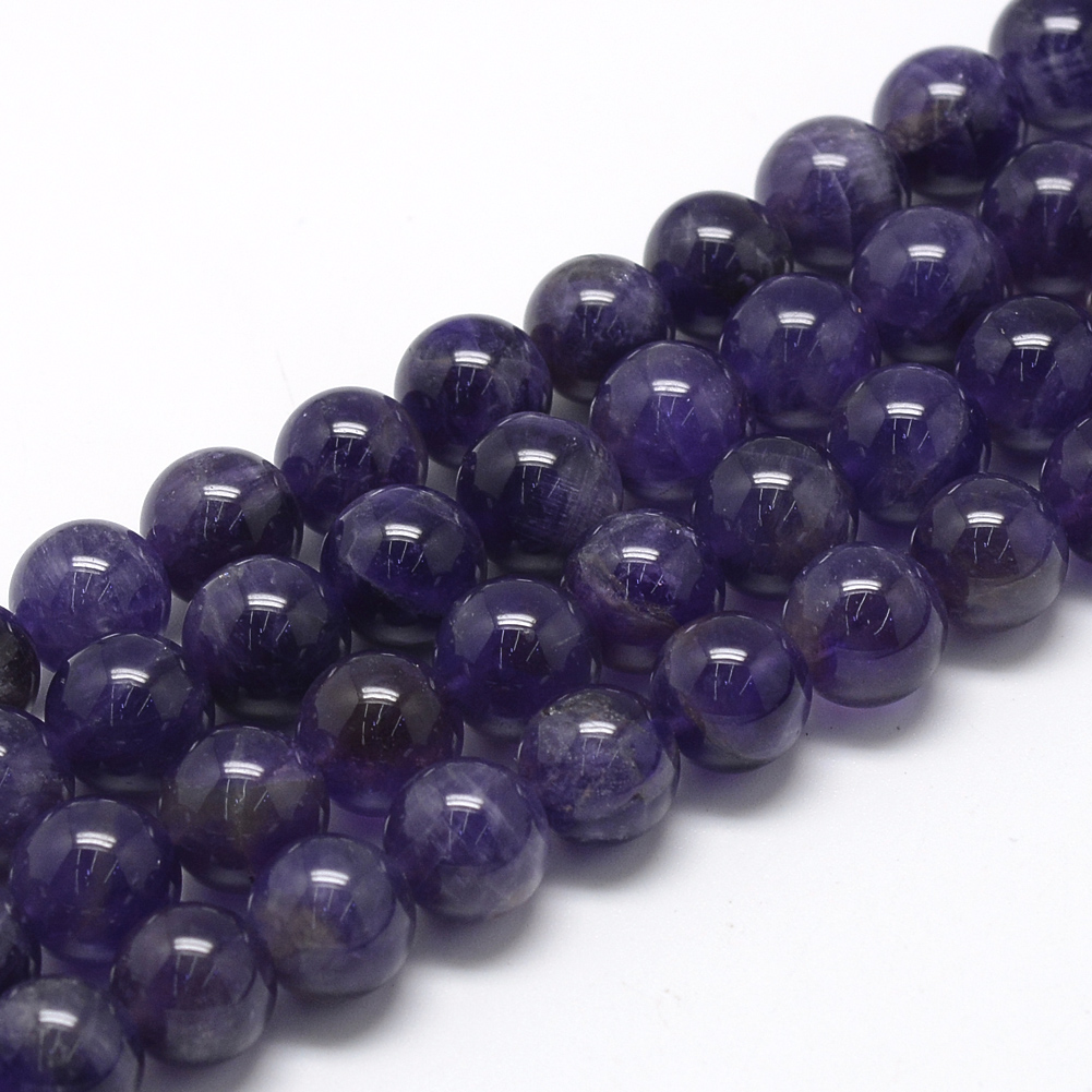 Amethyst Perlenstrang 6 - 6,8 mm rund glatt glänzend (ca. 59 Perlen / ca. 39 cm Länge)