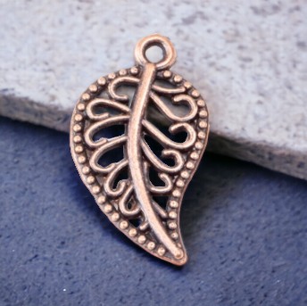 2 Charm Anhänger Blatt kupferfarben 18 x 10,5 x 1,5 mm