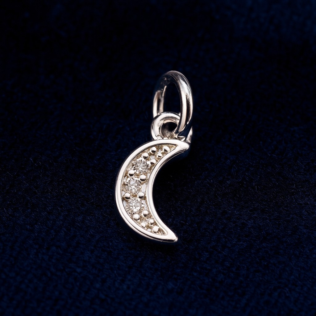 Zierlicher Charm Anhänger Mond mit Zirkonia silberfarben 9,5 x 5 x 2 mm 