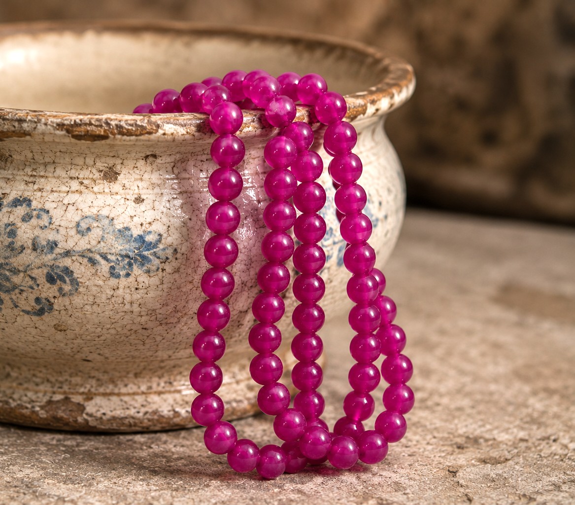 Malaysia Jadeperlenstrang 8 mm violett gefärbt (ca. 47 Perlen / ca. 38 cm Länge)