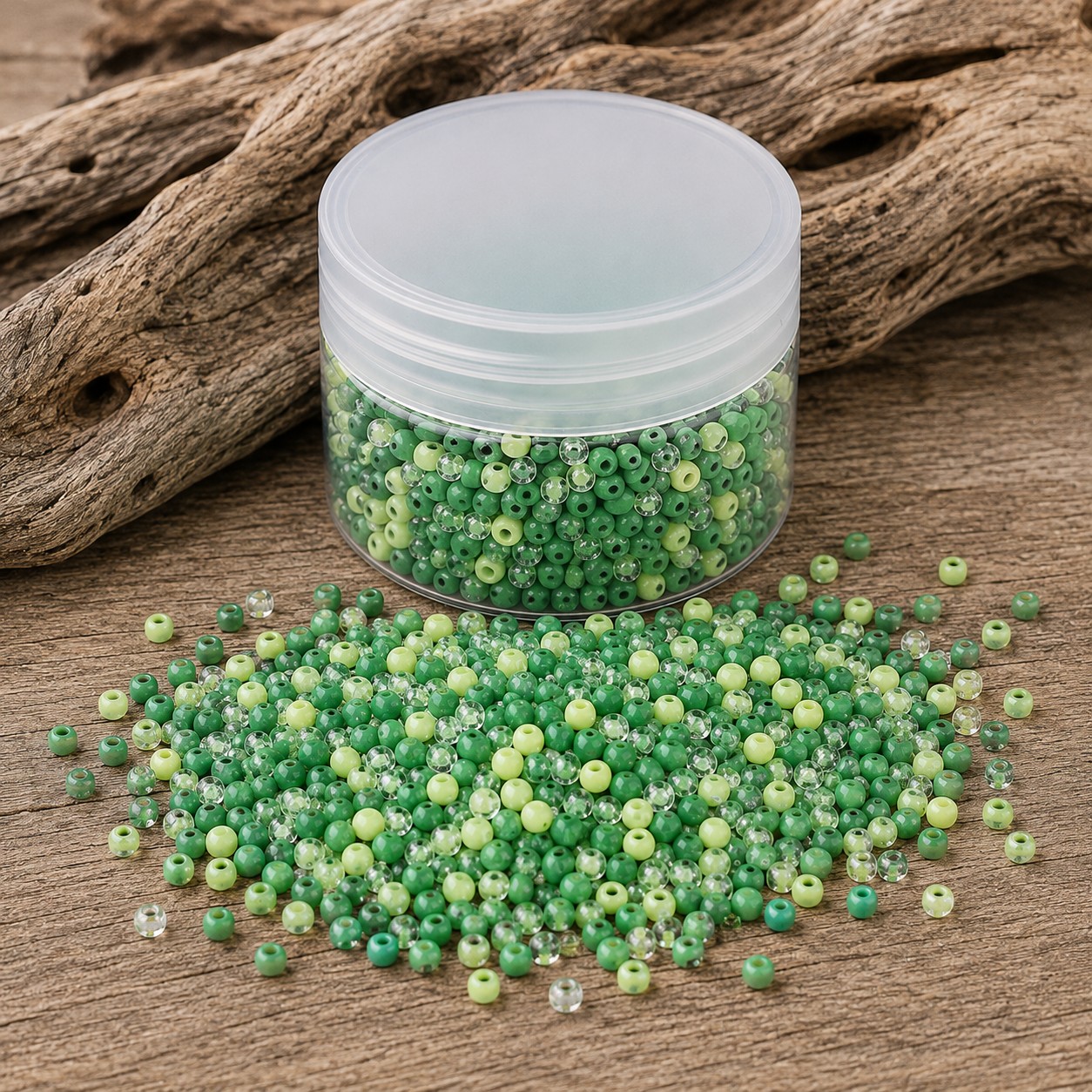 Grüne Rocailles Perlen in Vorratsdose - 3,5-5 x 2,5-4,5 mm (ca. 120 Gramm) - perfekt für kreative Bastelprojekte
