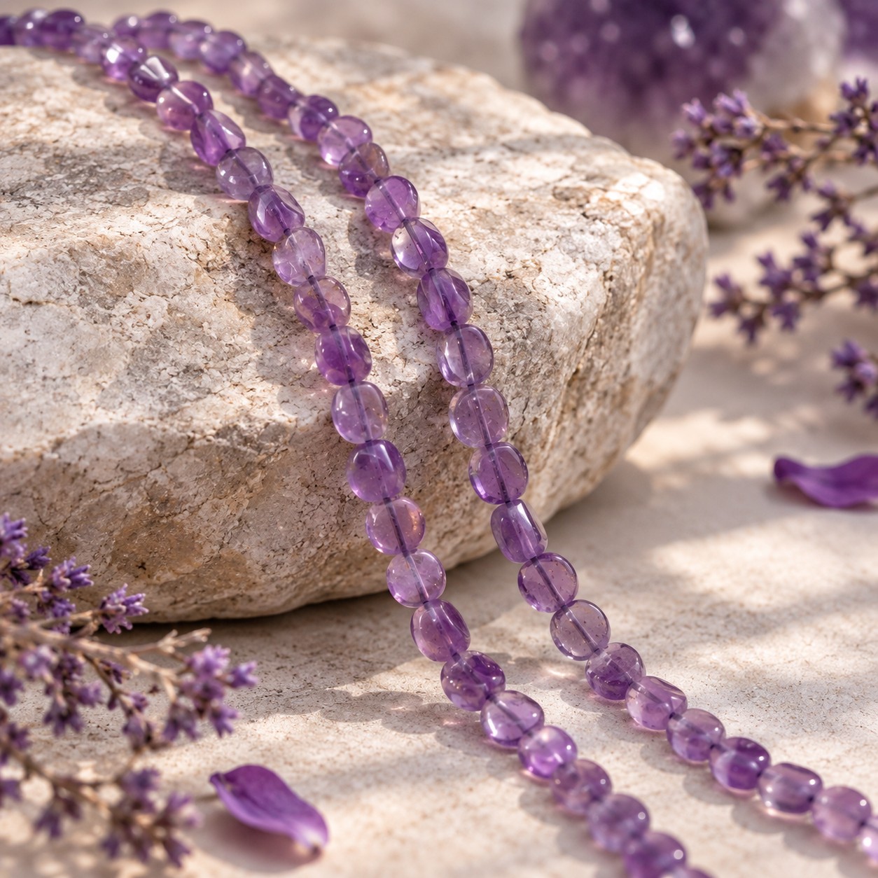 Amethyst Perlenstrang 5 - 5,5 x 3 - 3,3 mm unregelmäßige flache runde Perlen (ca. 32 cm Länge)