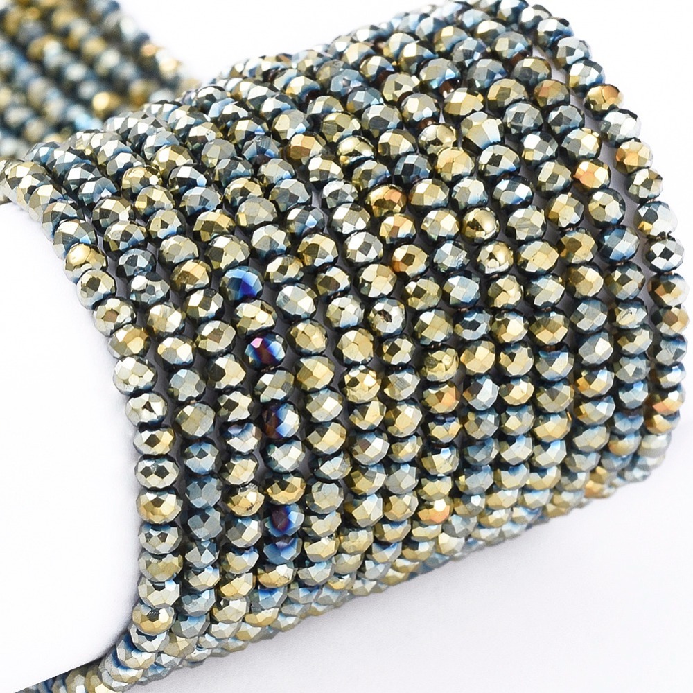 Galvanisierter Glasperlenstrang facettiert Mischfarbe 2 x 1,5 mm (ca. 235 Perlen / ca. 37 cm Länge)