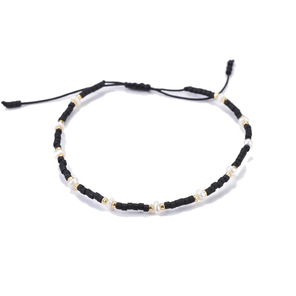 Verstellbares Armband mit japanischen Rocailles und Metallperlen schwarz