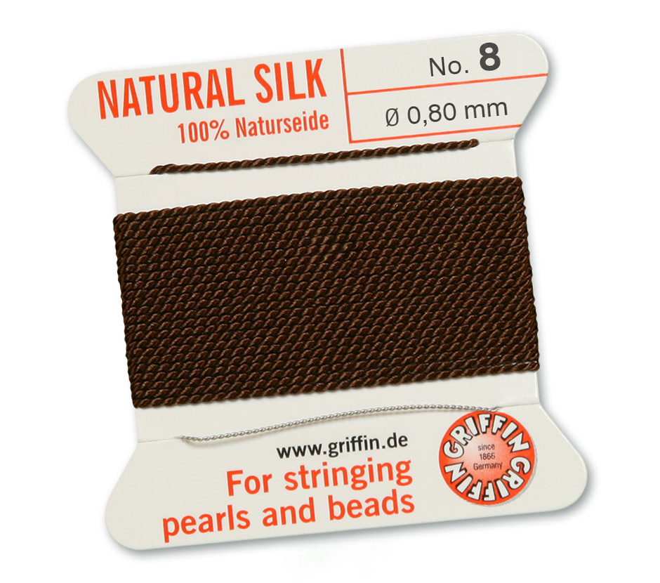 Griffin Perlseide 100 % Naturseide 2 m 1 Nadel No 8 braun